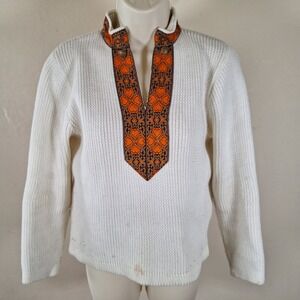 Vtg Carol Brent 1960s Ribbed Retro Folk Mod Geometric Sweater Montgomery Ward